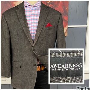 Kenneth Cole Blazer Mens 46S Short Slim Fit Wool Cotton Stretch Brown Flannel